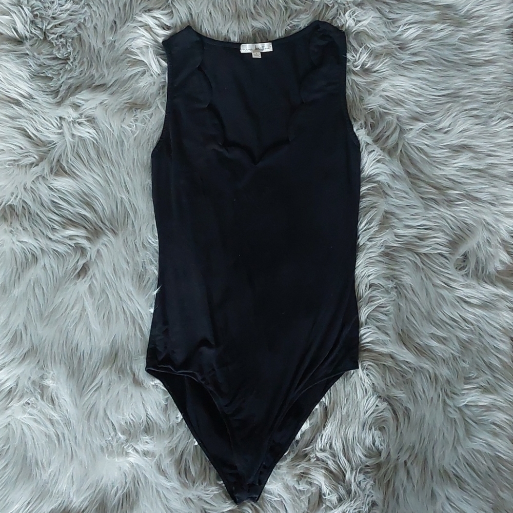 Nine Britton Black Scalloped Neck Bodysuit, Size S